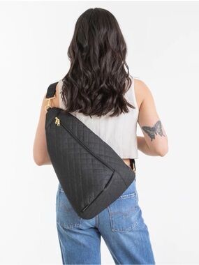 Quilted Canvelle Black Crossbody Sling Bag - larger size